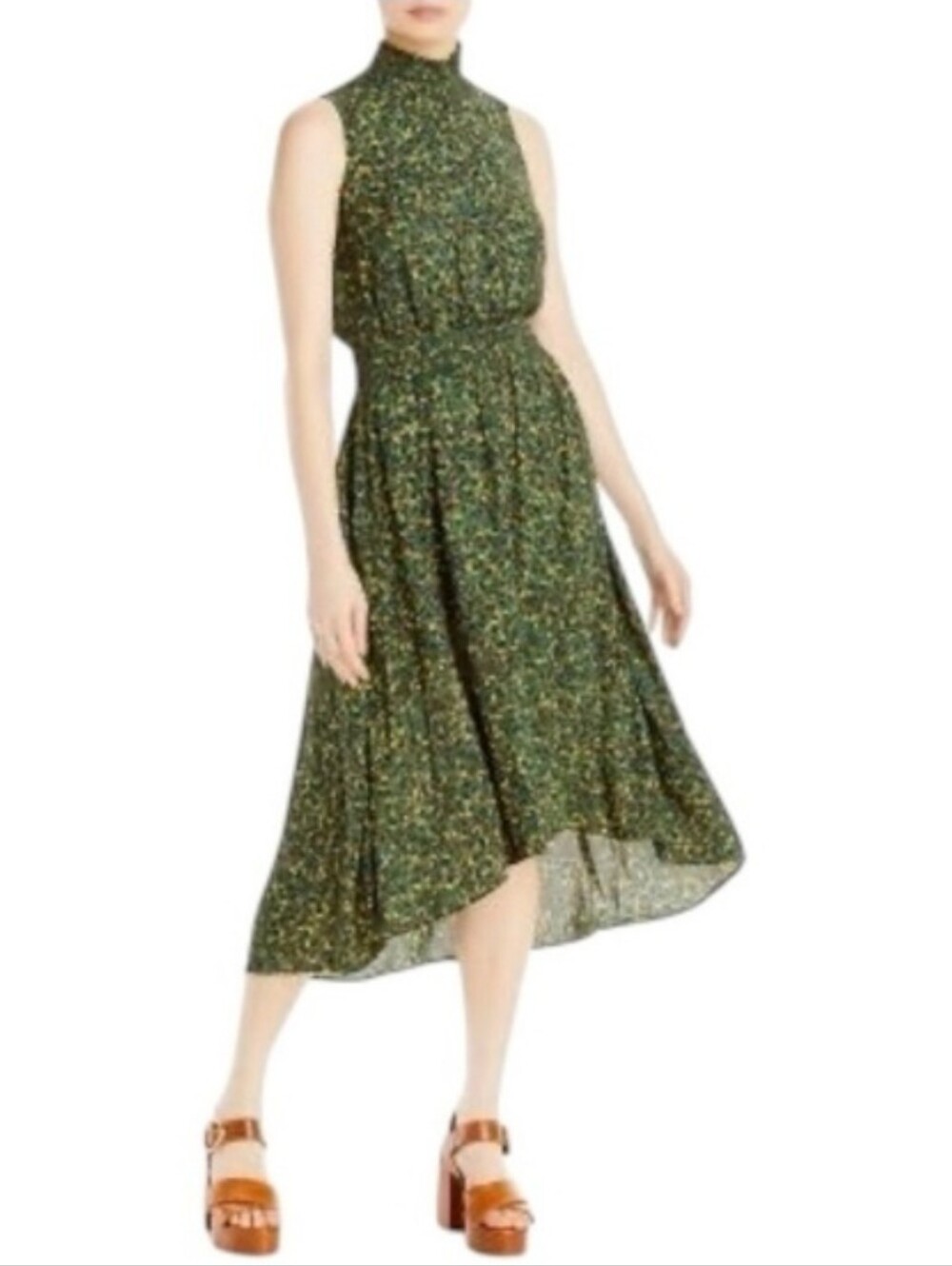 Nanette Lepore Green Leopard-Print Smocked-Waist Midi Dress
